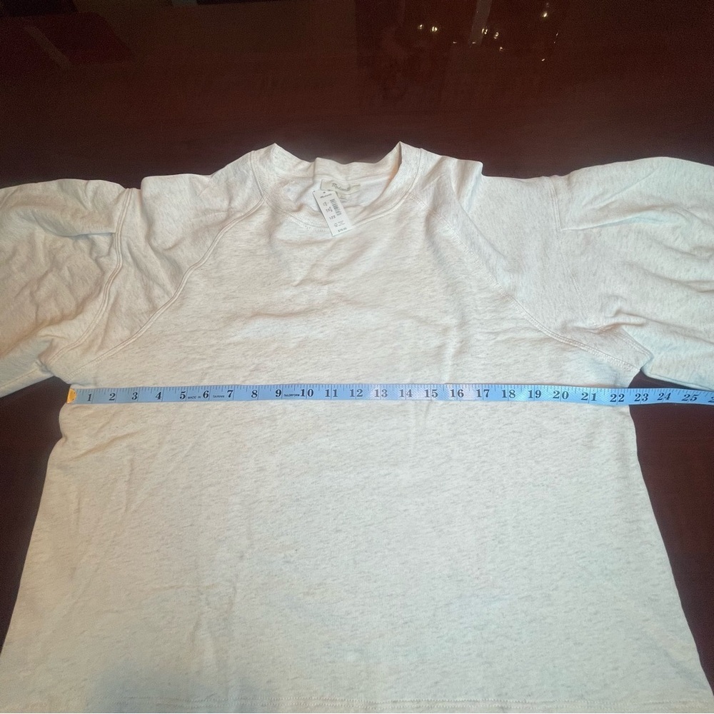Madewell Puff-Sleeve Sweatshirt Tee Heather Natural Sz L Minimalist Chic lounge - Picture 5 of 8